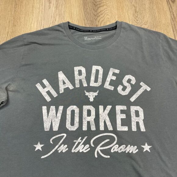 Under Armour Shirt Mens Extra Large Gray Project Rock Hardest Worker Training - Picture 2 of 10